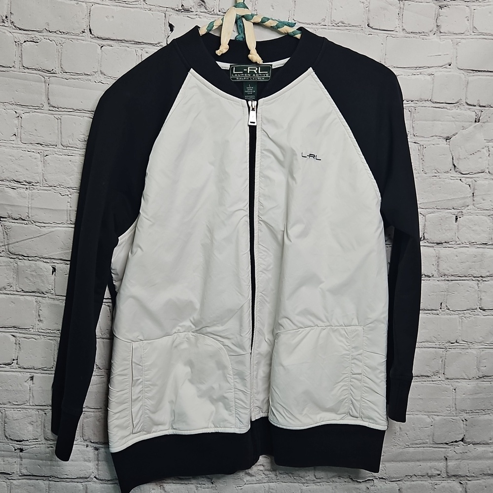 Lauren Ralph Lauren Large White Black Two Tone Full Zip Track Jacket